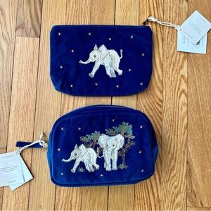 NWT Elizabeth Scarlett Blue Velvet Elephant Pouch and Makeup Bag